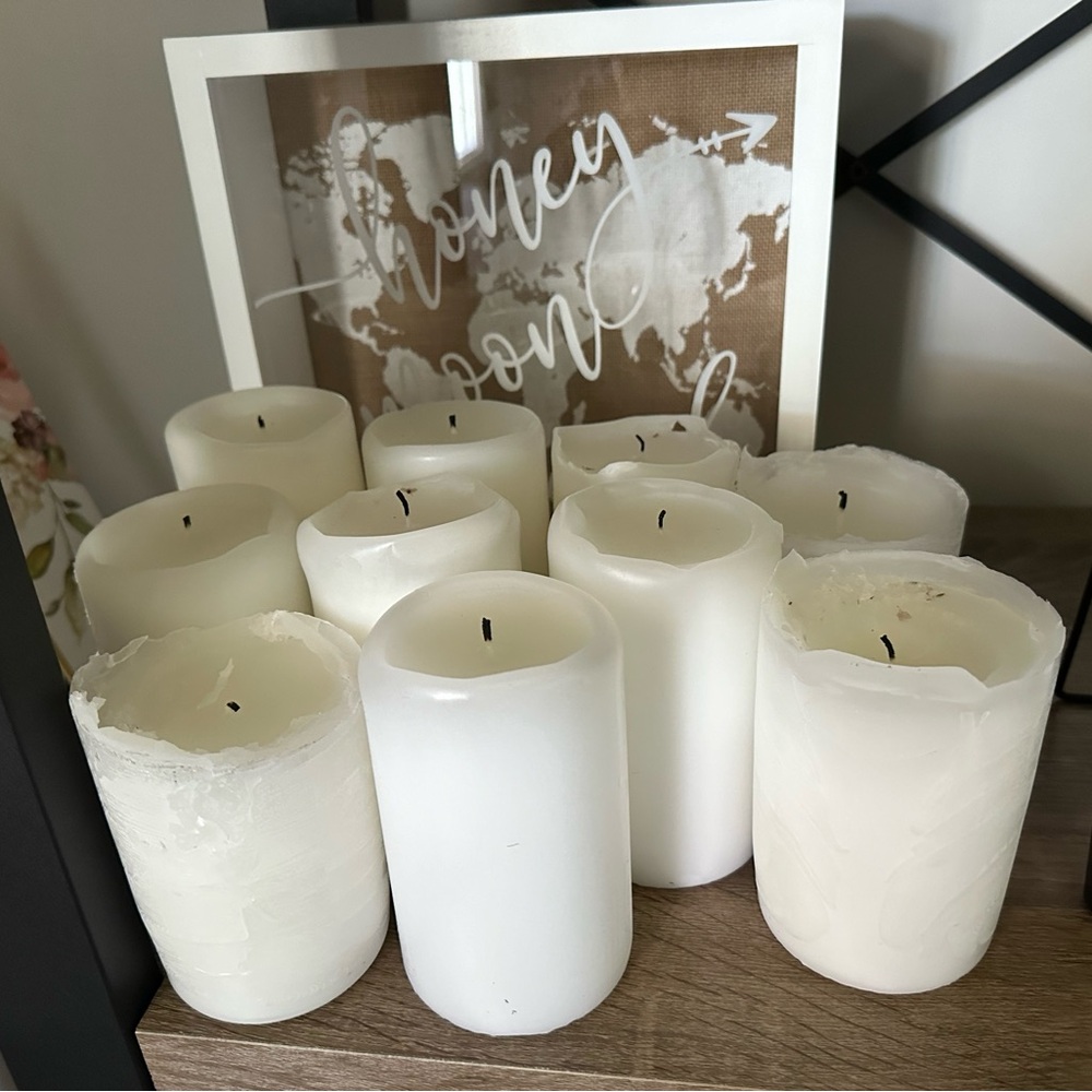 Elegant White Pillar Candles Set 10
